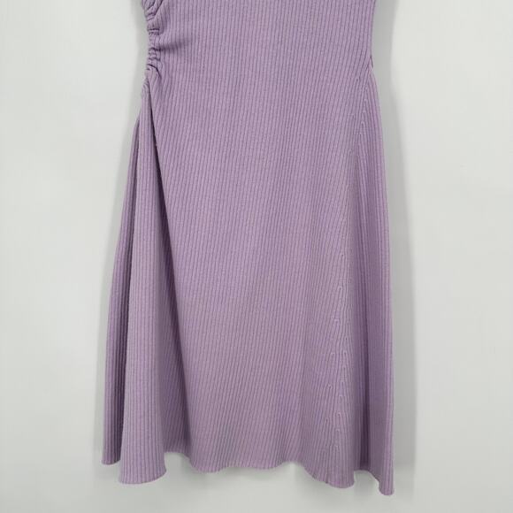 Maje Reine Dress Rib Knit Short Sleeve Mock Neck Fit and Flare Mini Light Purple - Picture 9 of 14